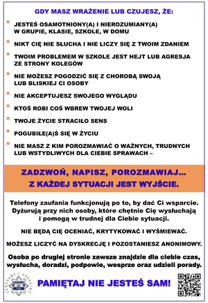 informacje dotyczące telefonu zaufania