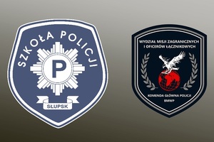 logo szkoły policji w słupsku i wydziału misji międzynarodowym biura międzynarodowej współpracy policji komendy głównej policji